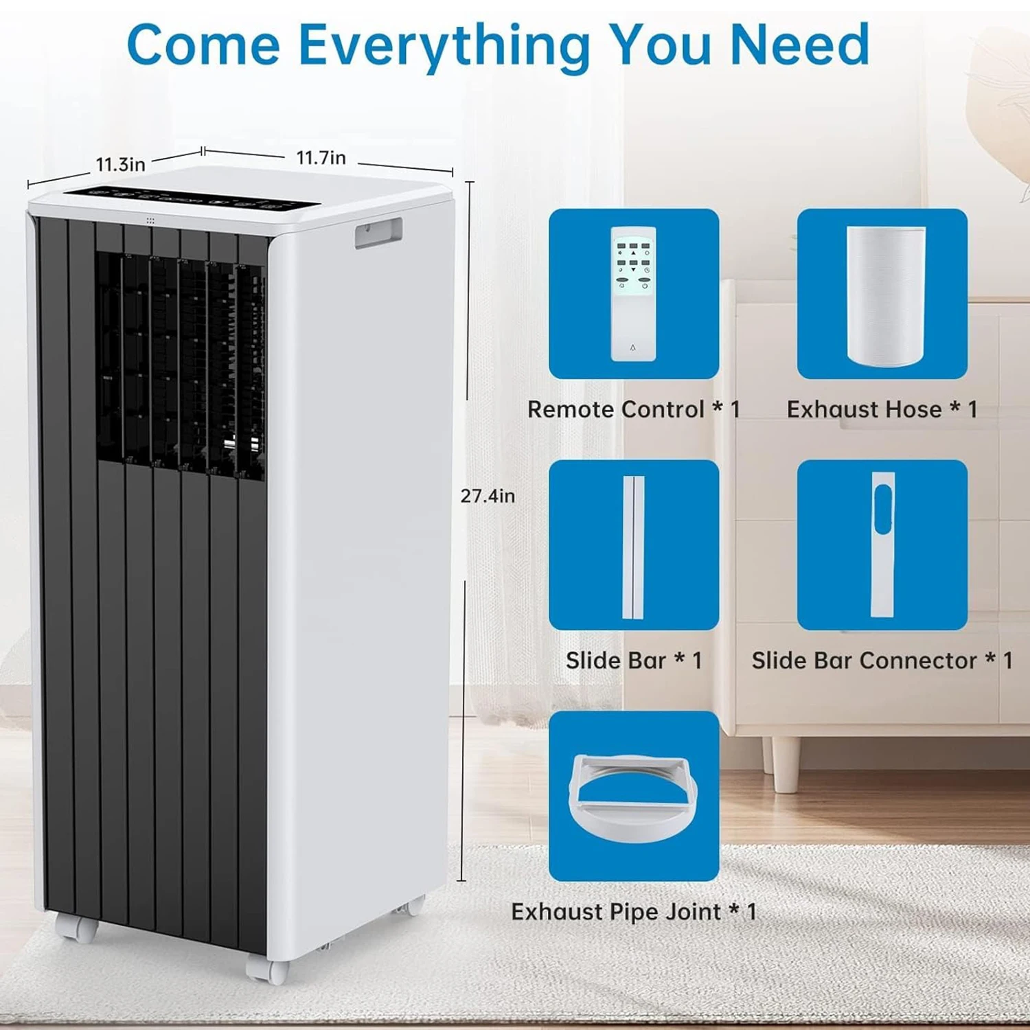 مكيف هواء محمول 8000 وحدة حرارية بريطانية، وحدة تيار متردد تبريد تصل إلى 350 قدم مربع، تبريد 3 في 1، مزيل رطوبة، مروحة، لغرفة نوم المكتب المنزلي