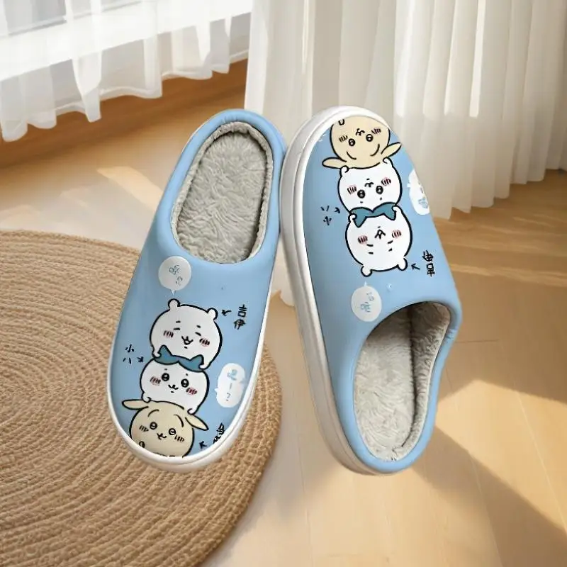 Chiikawa Cute printed cartoon cotton slippers, closed toe backless home slippers,warm,deodorant,anti slip and wear resistant