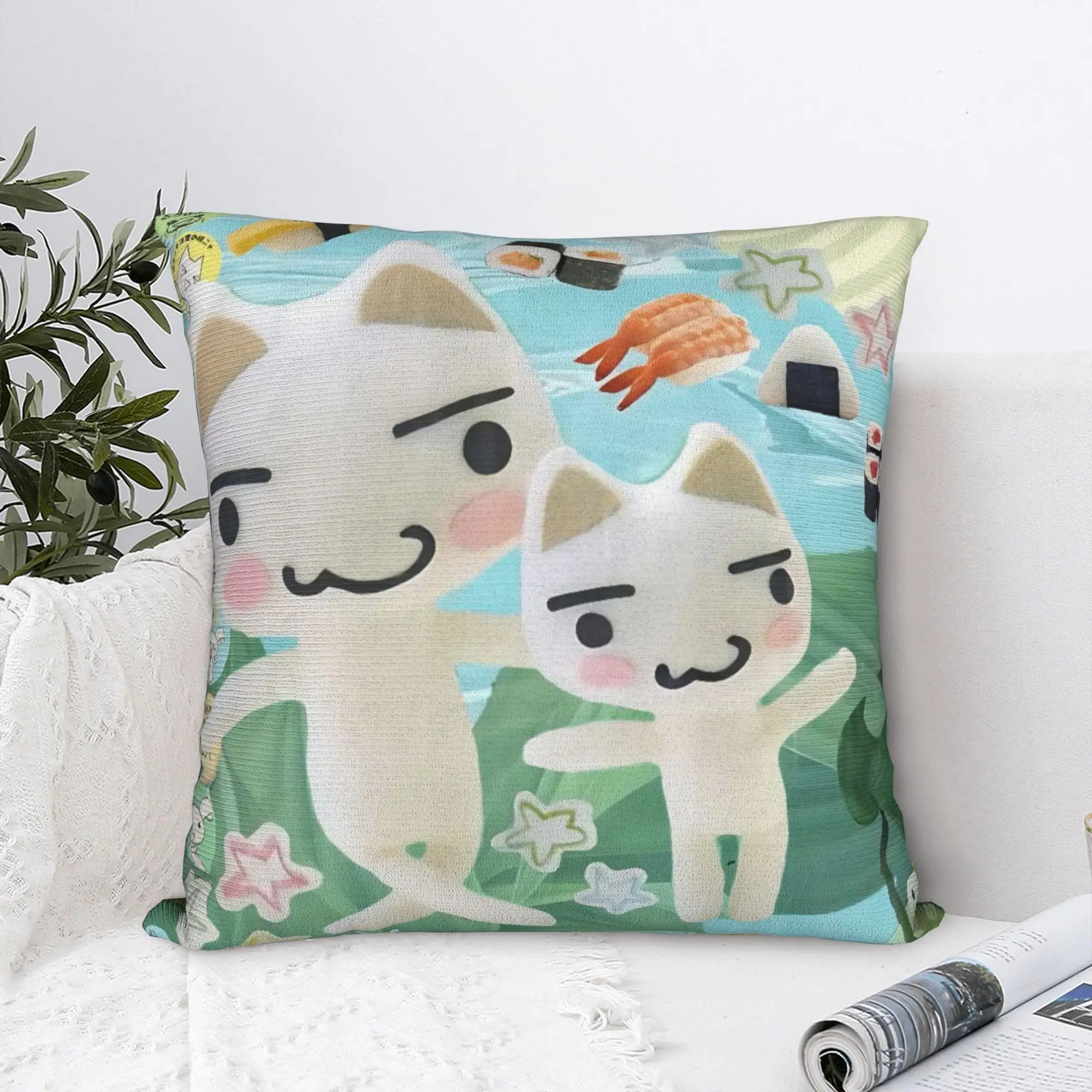 Toro Inoue Cat Pillowcase Polyester Cushion Cover Decor Cute Cartoon Throw Pillow Case Cover Car Square 40*40cm