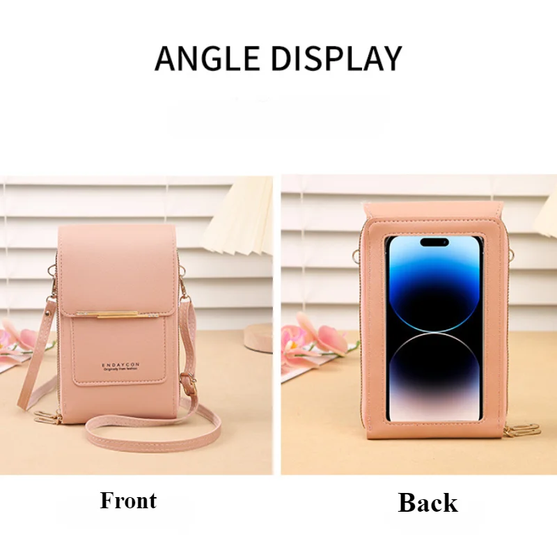 Women Fashion Touch Screen Lock Cell Phone Bag Women\'s Mobile Phone Card Holder Crossbody Shoulder Bag Money Pockets Small Bags