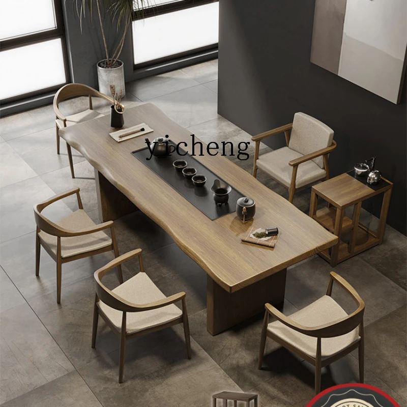 

ZC Solid Wood Tea Table Tea Tray Integrated Bubble Tea Table Chair Combination Modern Simple Home Kung Fu Large Board