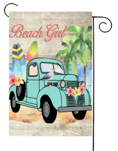 Beach Girl Vintage Truck  Garden Flag ~Double Sided  * Top Quality