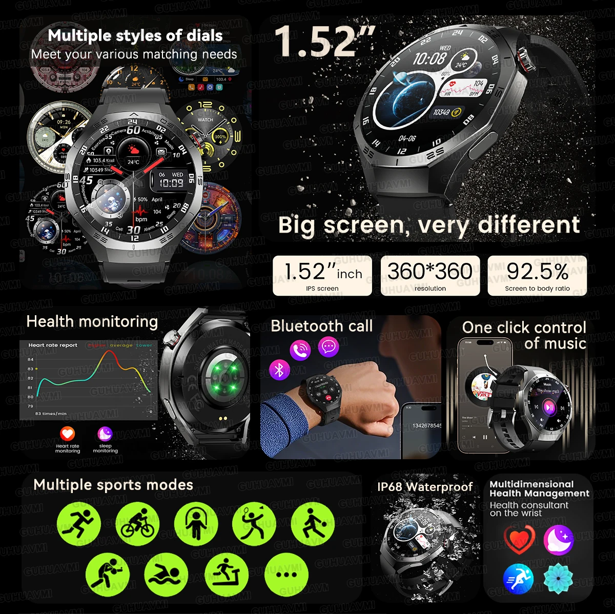 

Новинка 2025 года для часов G5 Pro, мужские 1,52-дюймовые AMOLED-экраны, GPS-трекер, IP68, водонепроницаемые, с пульсометром, Bluetooth-вызовом, спортивные умные часы