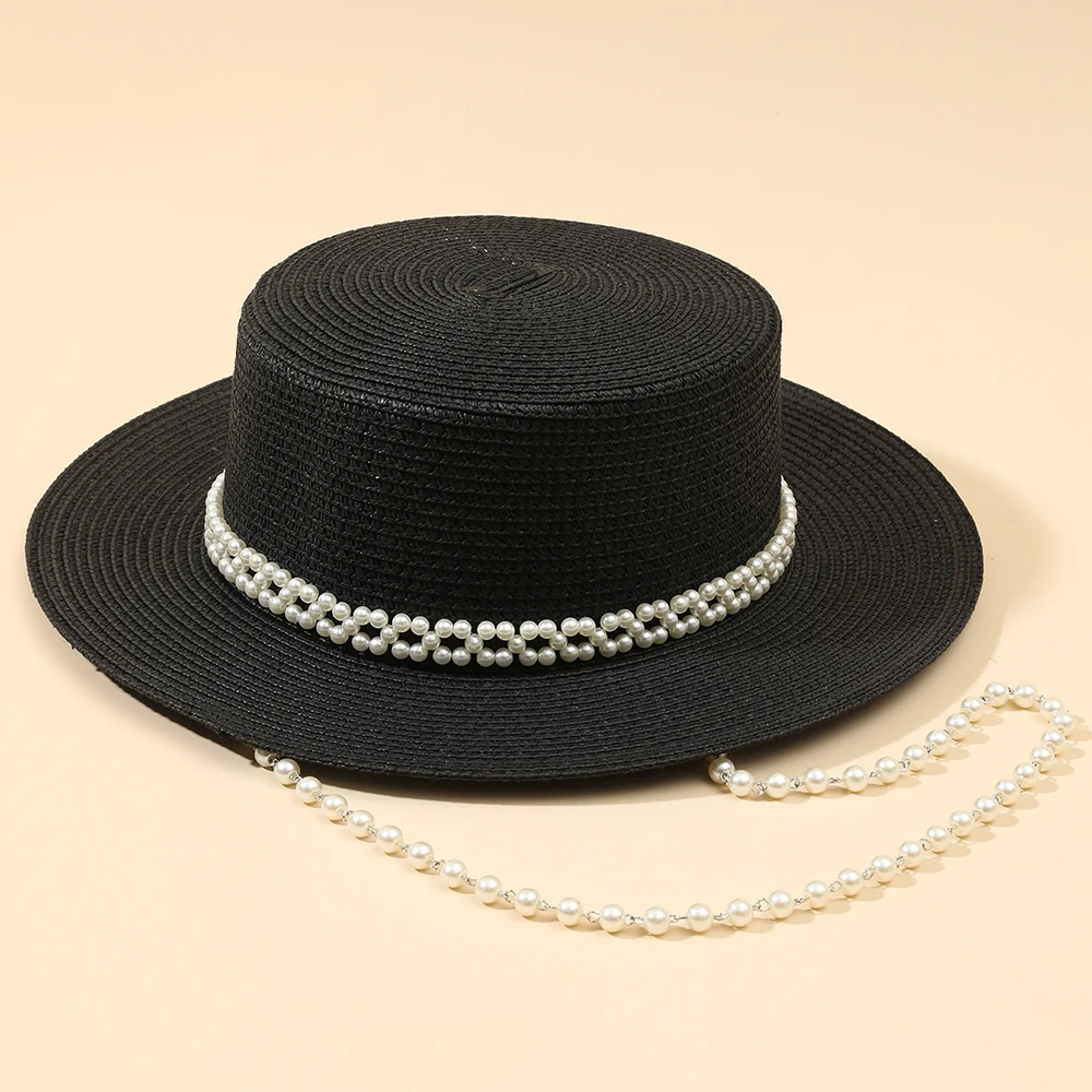 2022 Designer Chain Necklace Sun Hats With Pearl For Women Summer Foldable Beach Hats Ladies Fashion Party Hat Wholesale