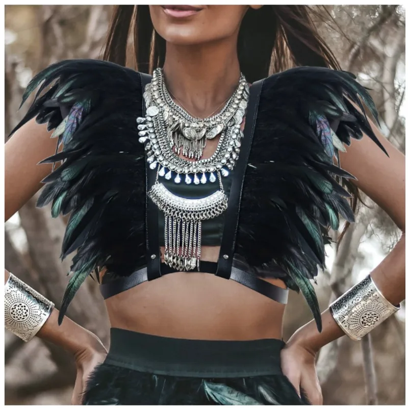 القوطية ريشة الكتفية تتغاضى الكتف درع تسخير القوطية ريشة الرأس مناسبة لحفلة الهالوين تأثيري حلي الملحقات