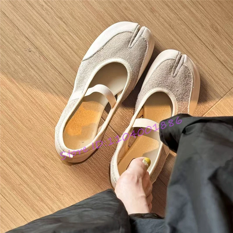 Split Toe Shallow Flat Casual Shoes for Women Summer New Red Yellow Round Toe Mary Jane Shoes Patchwork Comfortable Female Pumps