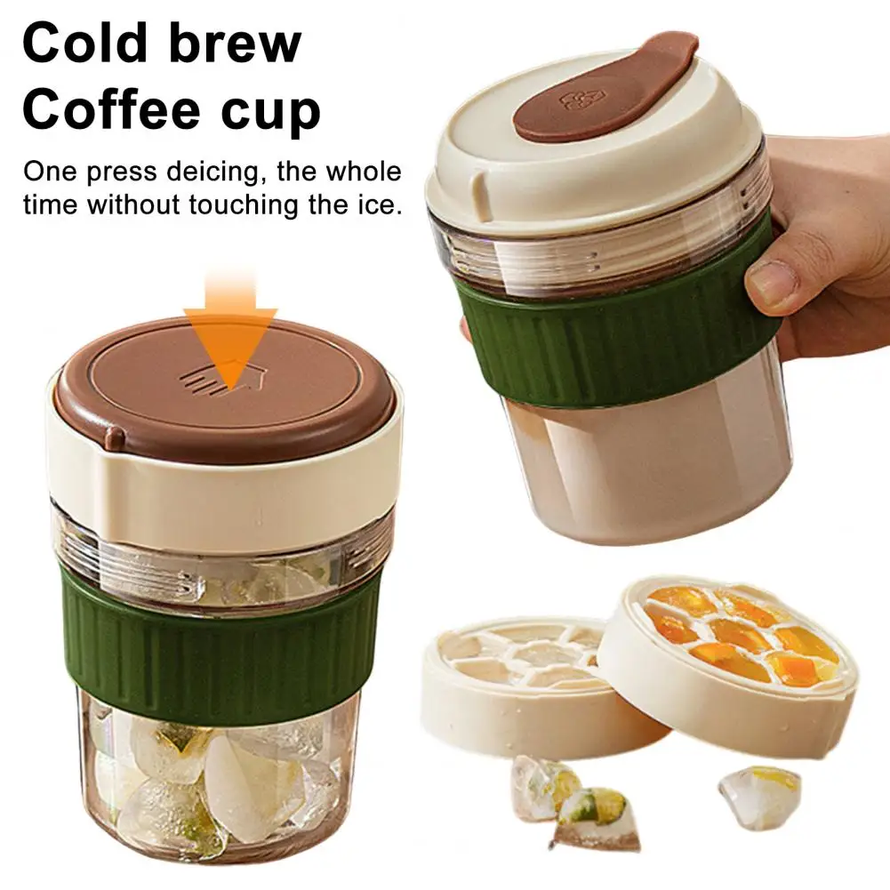 2-in-1 Ice Coffee Tumbler with Built-In Ice Cube Tray Portable Leak-Proof Cold Cup PP Easy-Release Insulated Coffee Tumbler