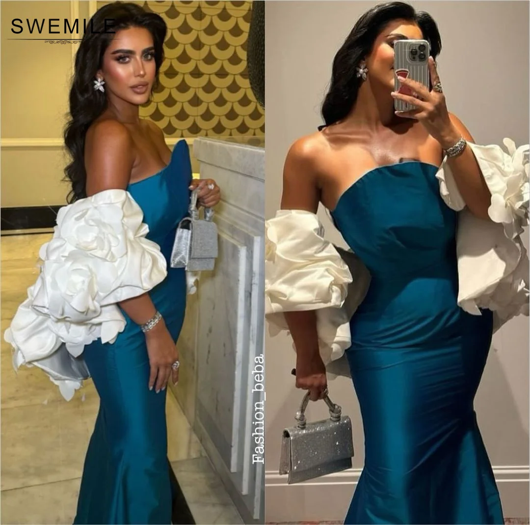 SWEMILE Mermaid Sweetheart Floor-Length Satin Zipper Up Cap Straps Dresses For Prom Valentines Wedding Party Dress Birthday