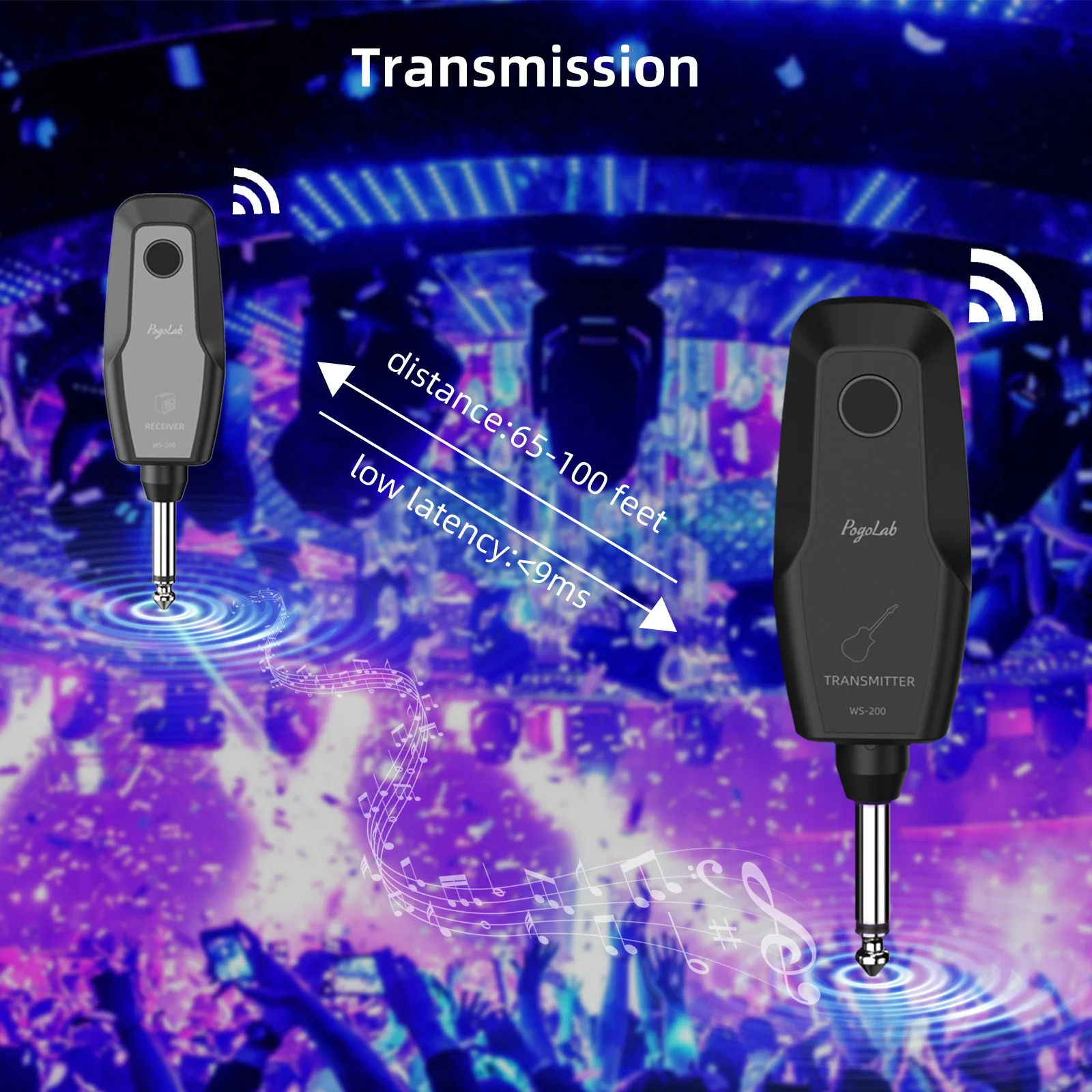 

Pogolab Ws-200 2,4G беспроводной аудиопередатчик и приемник, 24-бит/48 кГц Hi-Fi стерео, низкая задержка 9Ms с частотным замком