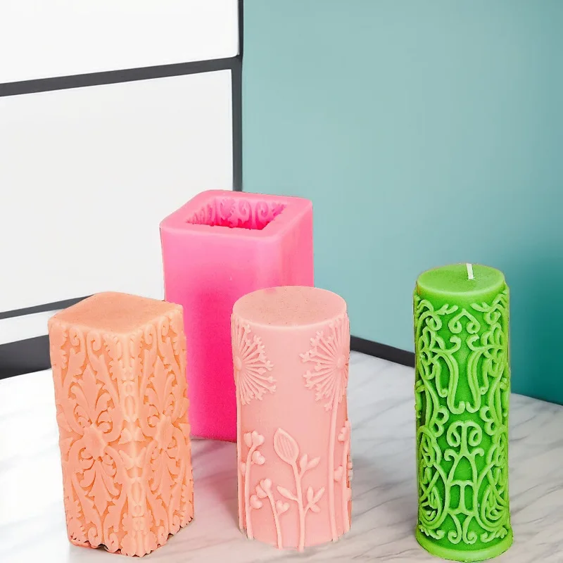 DIY Lace pattern cylindrical candle silicone mold carving pattern flowers and plants cylindrical candle mold candle making mold