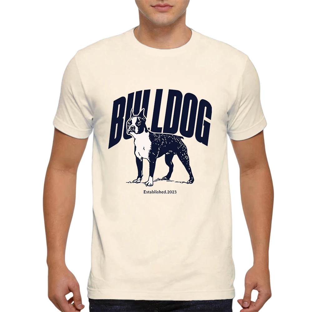 Mens 100% Cotton T Shirt Bulldog Mascot Established 2023 Vintage Letter Graphic Print Breathable Short Sleeve Casual Daily Tee