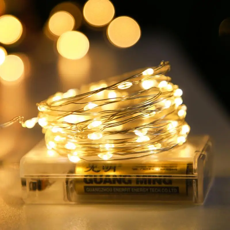 Led fée lumière fil de cuivre chaîne 3/5M vacances lampe extérieure guirlande alimenté par batterie pour arbre de noël décoration de fête de mariage