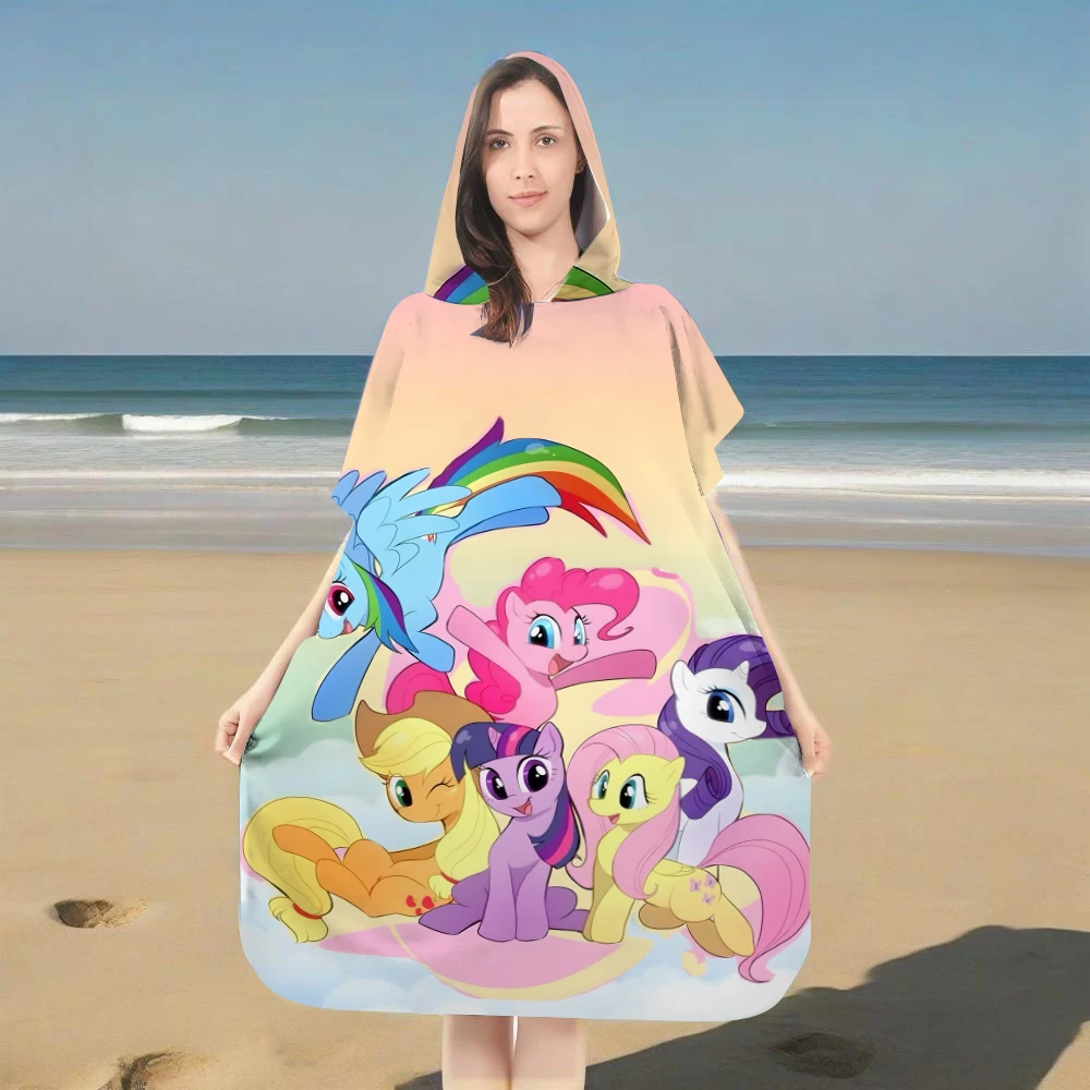 Afbeelding 7: My Little P-Pony ouder-kind badponcho met capuchon, Rainbow Pony Cloud microvezel sneldrogende strandhanddoekbadjas voor kinderen volwassenen zwemmen