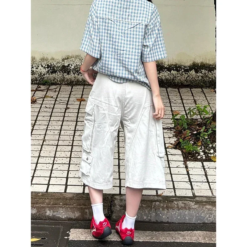 Streetwear Vintage White Cargo Jeans Women Summer Harajuku Y2k Baggy Denim Trousers Aesthetic 2000s Pants Emo Trashy Clothes