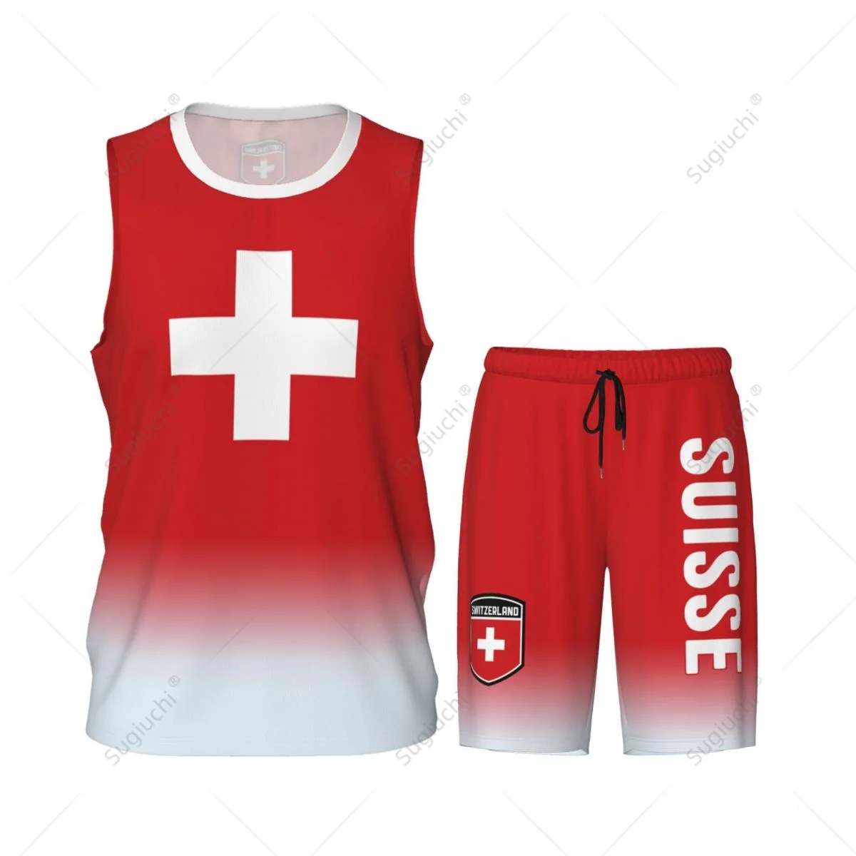 Men Switzerland Swiss Flag Basketball Jersey Set Mesh Shirt & Pants Sleeveless Exclusive Team-up Custom Name Nunber Unisex