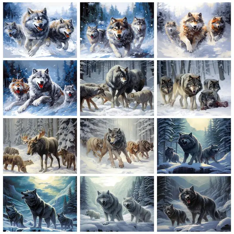 

RUOPOTY Painting By Numbers For Snow wolves foraging for food Picture Paint Animal Wall Decor