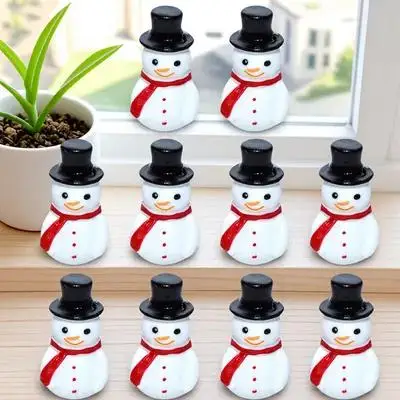 

10Pcs Christmas Mini Snowman Resin Ornament for Home Shop Office Xmas Micro Landscape Decoration Christmas Mini Snowman Decor