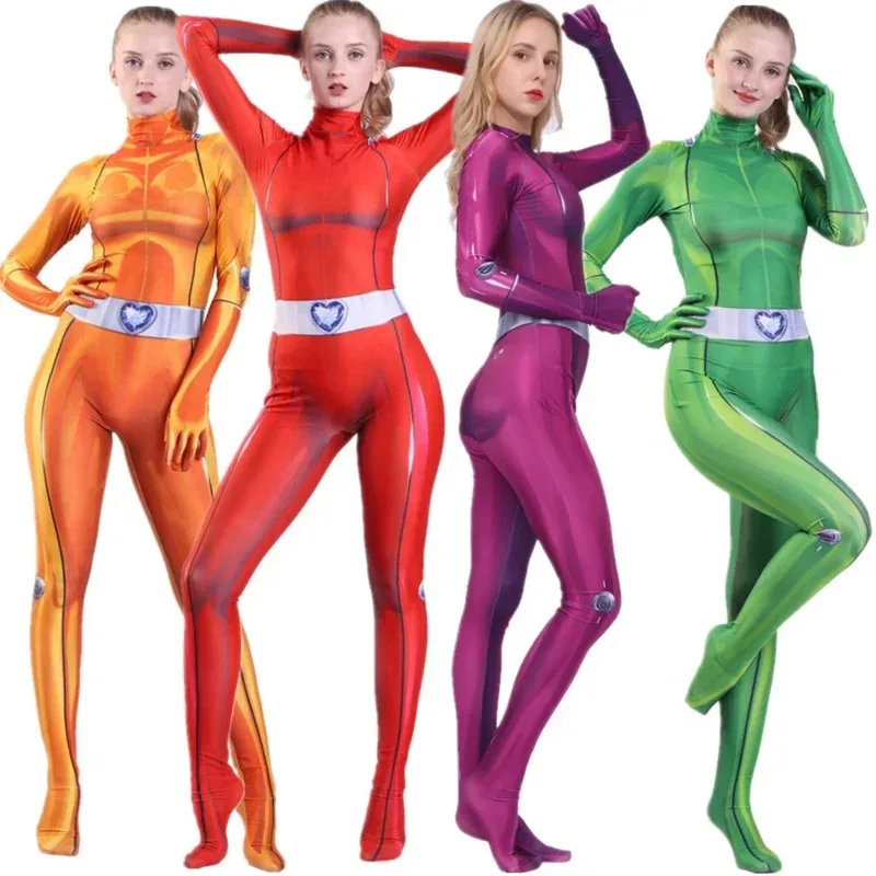 Totally Spies Costume Cosplay Zentai Clover Sam Alex Britney Mandy Halloween Tuta Bambini Adulti Ragazze Donne Tute