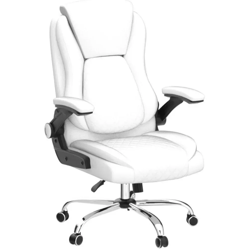 Ergonomic Executive Office Chair High Back Leather Computer Desk Chairs with Wheels and Flip-up Arms, Adjustable Headrest