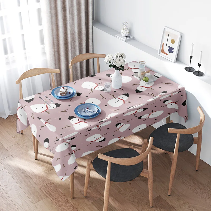 Juego de mantel de muñeco de nieve, decoración moderna para el hogar, manteles de poliéster con estampado de copos de nieve