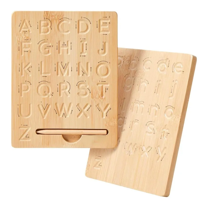 Wooden Alphabet Tracing Board,Wood Letter Practicing Board,Double-Sided Boards for Toddlers and Preschool Gifts for Kids