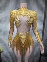 Gold Silver Sequins Tassel Elastic Bodysuit Sex)Pole Latin Dance Stage Wear Nightclub  DJSinger Dancer Performance Costume  Q025 - Image 3