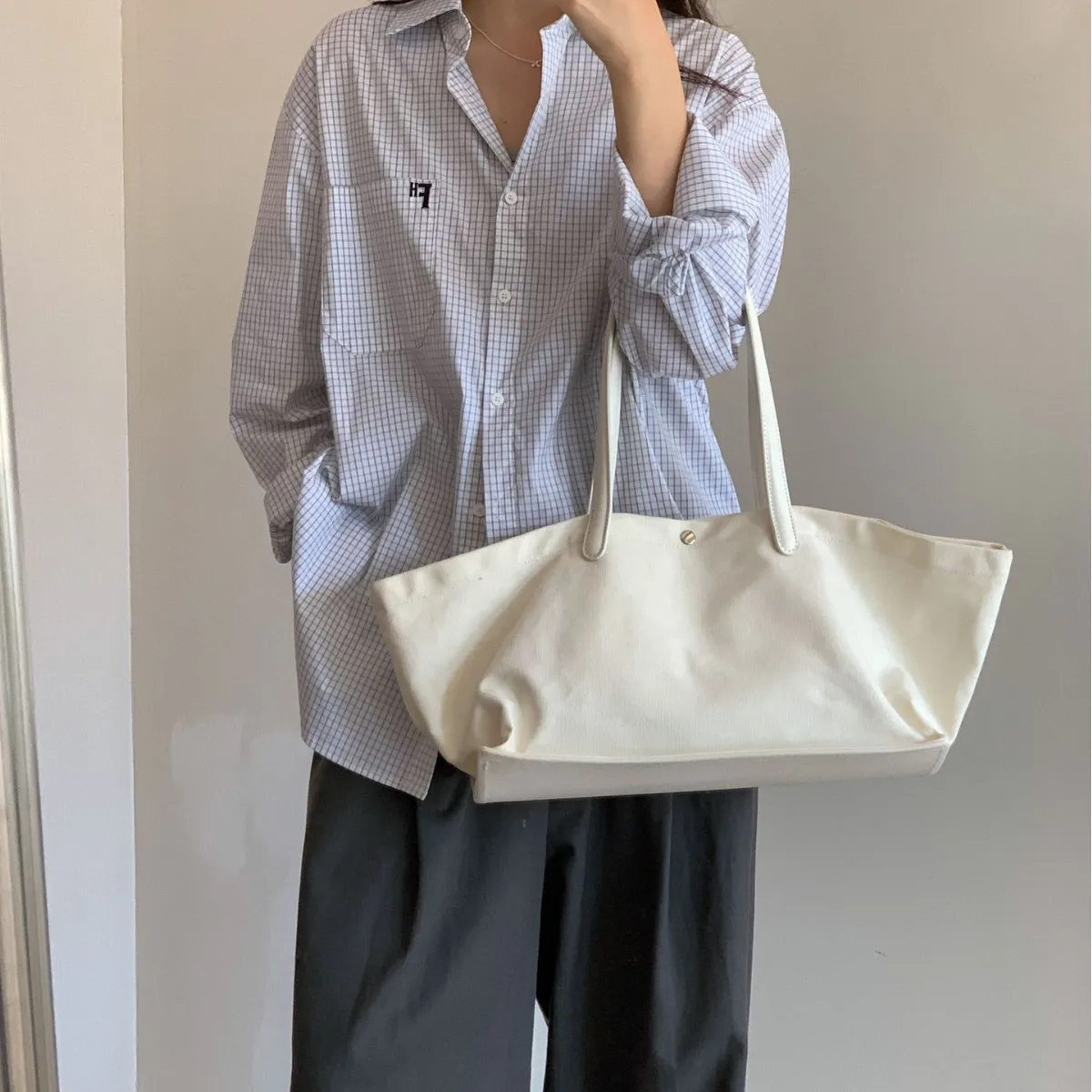 

Simple Handbag Casual New Fashion Ins Canvas Tote Bag Versatile Solid Luxury Design Women Underarm Shoulder Bags Large Capacity