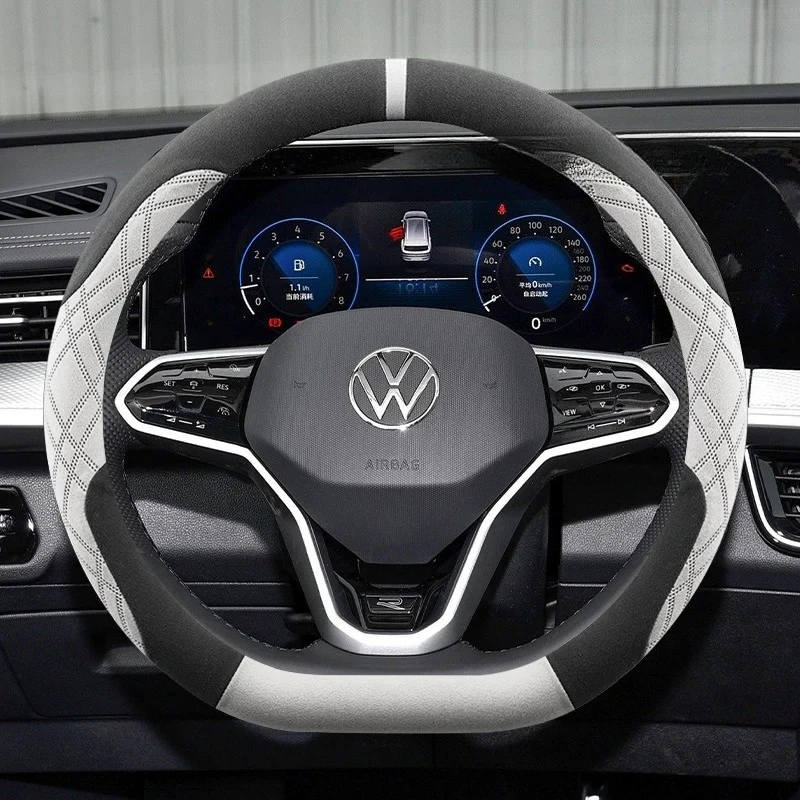 suede Two‑tone color steering wheel cover Steering Wheel Cover For Volkswagen Golf Mk8 Tiguan Passat Arteon T‑Roc ID.3 ID.4 ID.7
