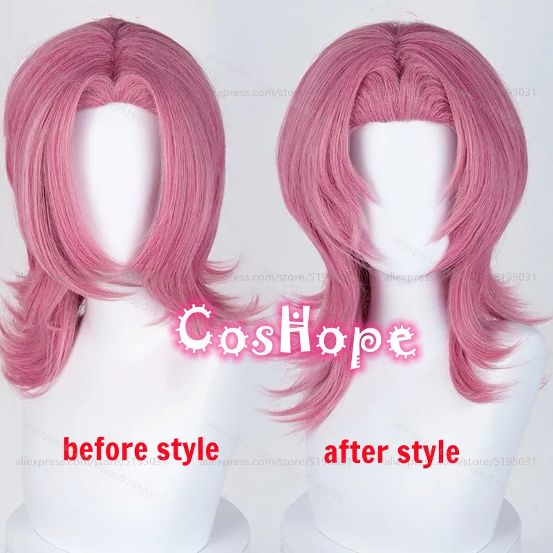 Saja Boys Romance Cosplay-Perücke, 48 cm, kurze dunkelrosa Perücke, hitzebeständige synthetische Perücken für Halloween, Karneval, Kostüm