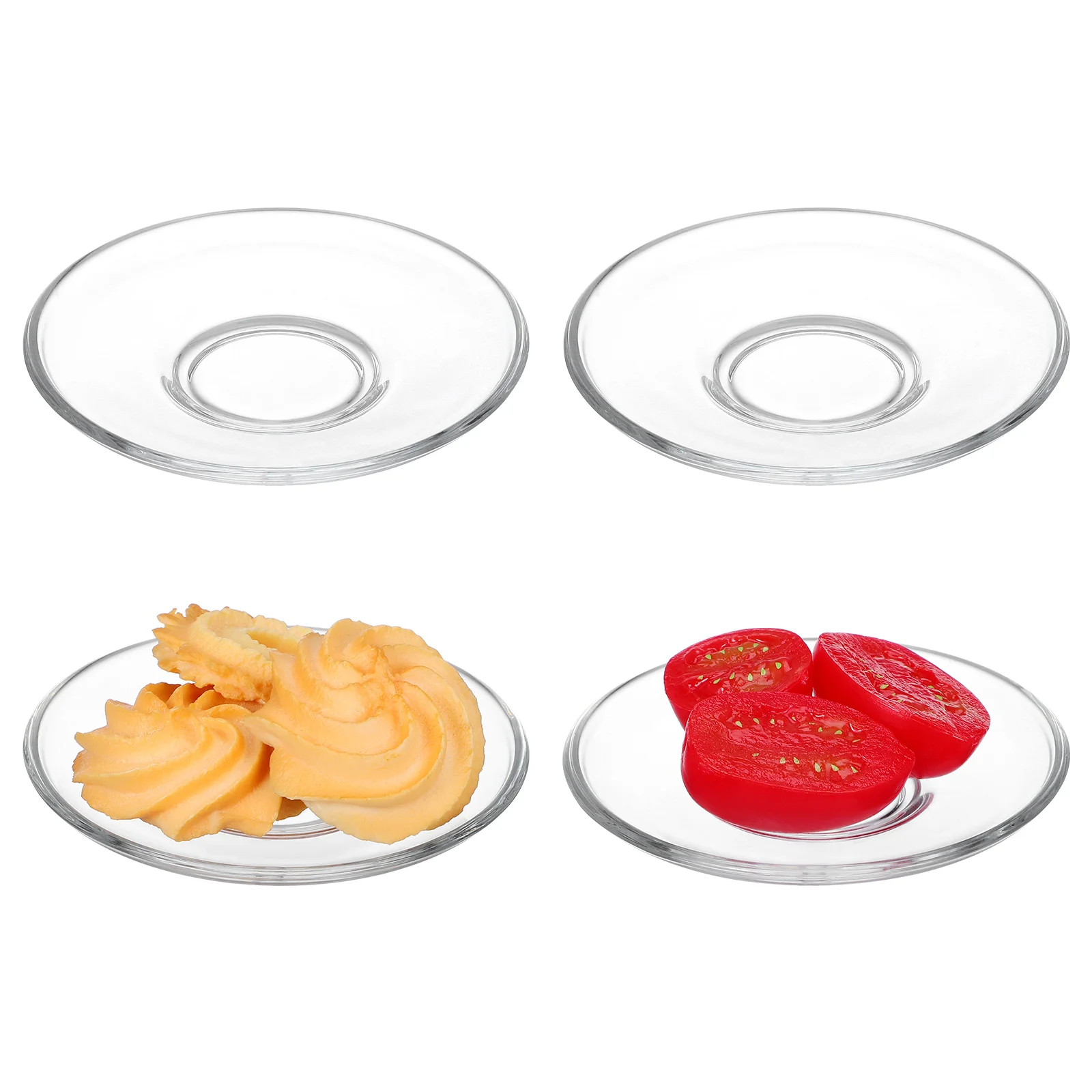 

4 Pcs Glass Saucer Clear Plates Saucers Decorative Snack Dishes Platters Tea Tray Transparent Storage Round Mugs