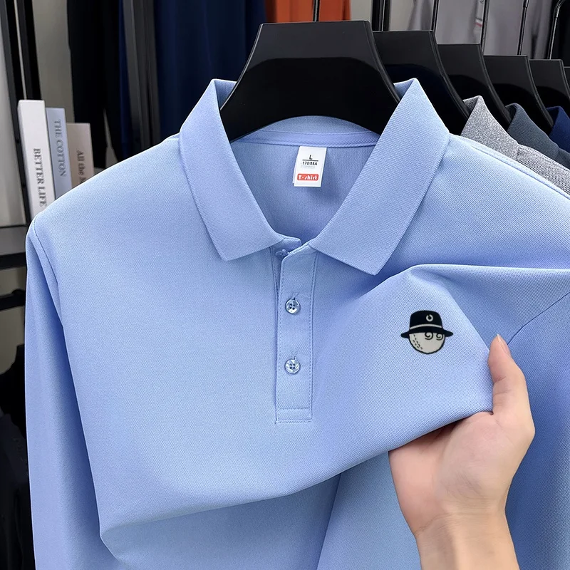 

Autumn New Men's Long Sleeve Polo Shirt Original Solid Color Exquisite High Quality Printed Lapel T-shirt Comfort Men's Clothing