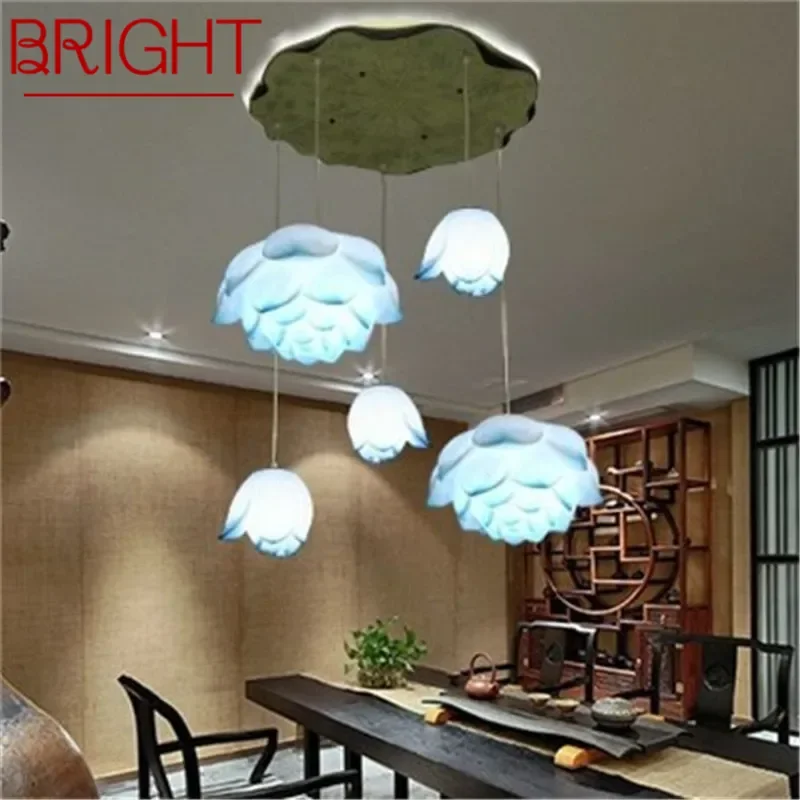 BRIGHT Contemporary Lotus Pendent Lamp Retro Creativity Living Room Restaurant Bedroom Villa Hotel StaircaseTearoom Chandelier