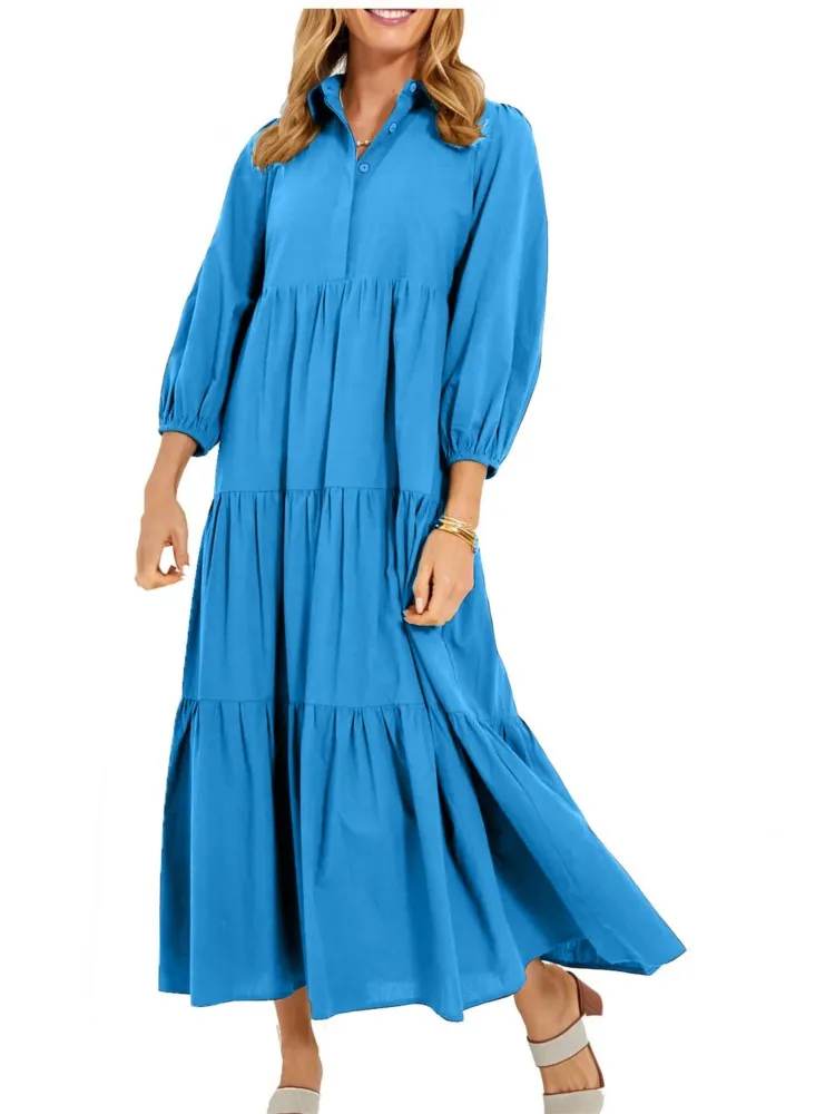 

Women Casual Loose Dress Fashion Elegant Office Womens Clothing V Neck Long Sleeve Pullover Dresses Robe Femme Spring Autumn New