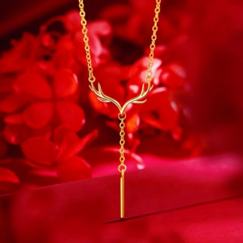 

Sand Gold Pendant Romantic Simple Elegant Design Stylish Antlers Reindeer Collarbone Chain Ladies' Necklaces Jewelry New 2024