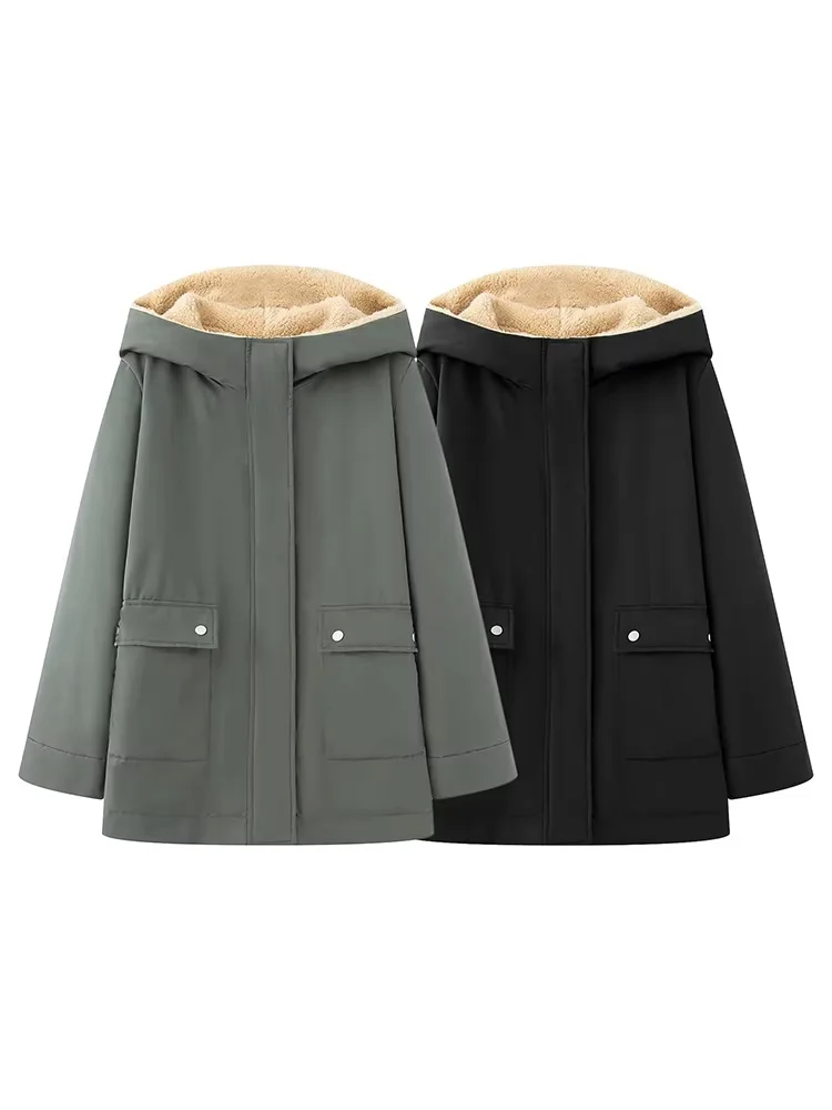 HH 2025 mujeres invierno nueva moda con capucha gruesa 2 colores Parker algodón mujer High Street Casual cálido chaqueta con bolsillo con cremallera