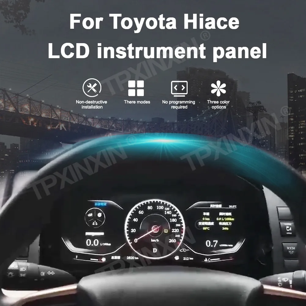 12.3 Inch HD Car Digital Cluster For Toyota Hiace 2019-2024 LCD Instrument Panel Speedometer Dashboard Virtual Cockpit Head Unit