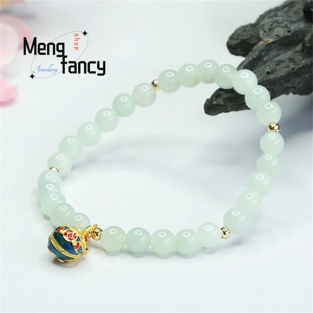 Natural Burmese A-goods Jadeite Exquisite Elegant Simple High-grade Jade Round Beads Swallow Gold Beast Bracelet Fashion Jewelry