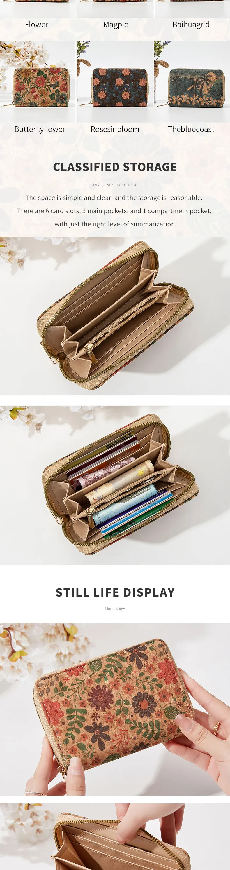 Retro Bedruckte Damen-Kurzgeldbörse mit Reißverschluss, Tragbare PU-Leder-Kartenbörse, Multifunktionale Kartenfächer, Damen-Kartenetui, Kleingeldbörse – Detail 2