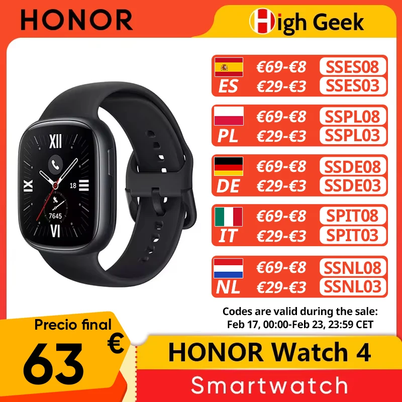 Versione globale HONOR Watch 4 Smart Watch 5ATM Blood Oxygen Monitor BT5.2 GPS Bluetooth 5.2 Fino a