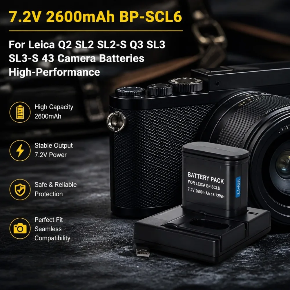 Large Capacity 7.2V 2600mAh BP-SCL6 High-Performance Replacement Battery For Leica Q2 SL2 SL2-S Q3 SL3 SL3-S 43 Camera