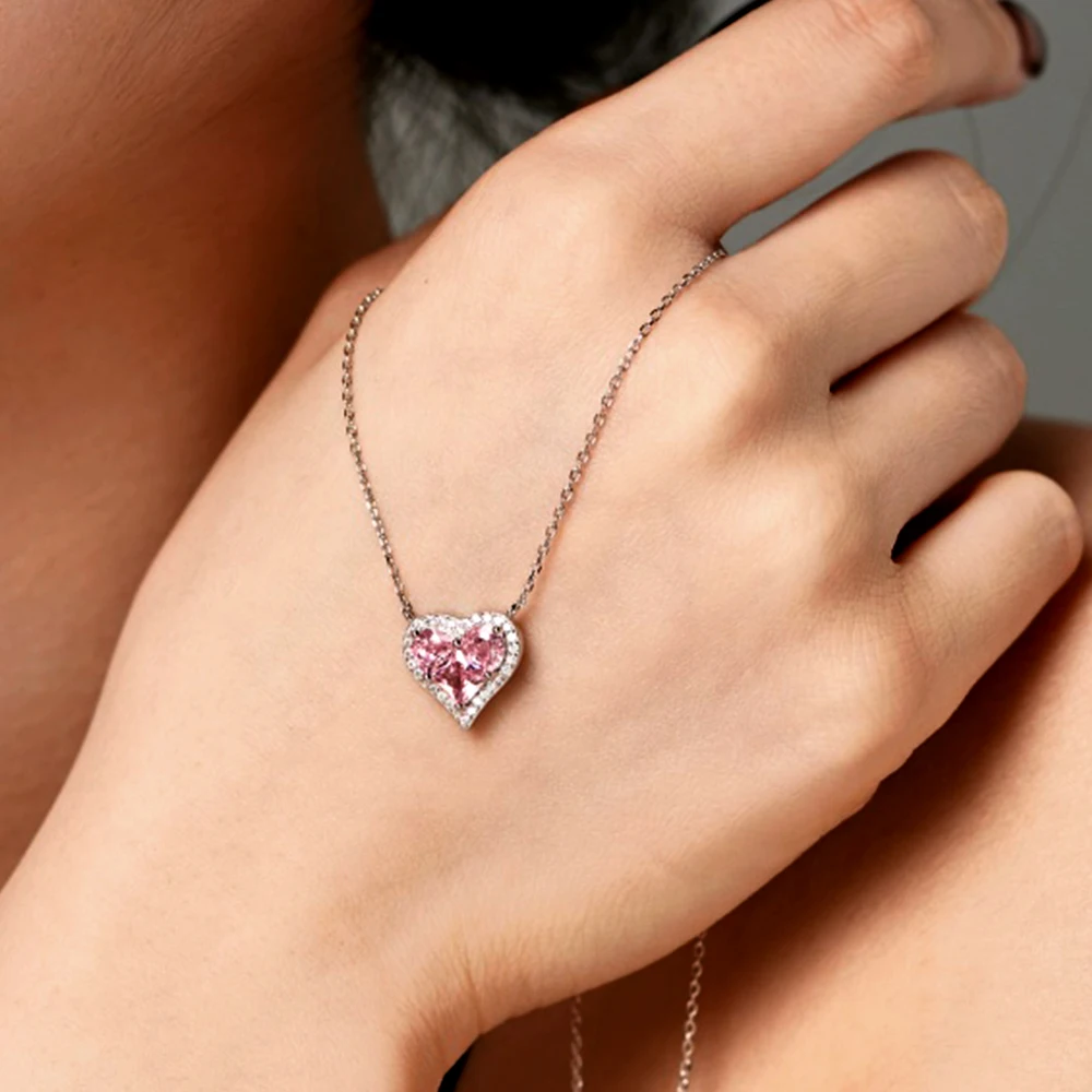 

Настоящее серебро S925, ожерелье в форме сердца, женское блестящее ожерелье с подвеской в форме сердца, женские роскошные ювелирные изделия, блестящий циркон 5А