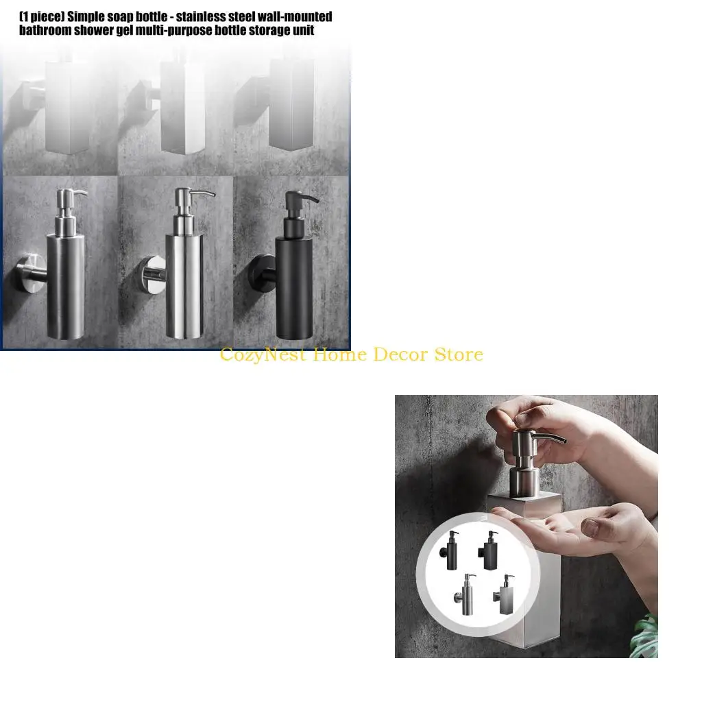 92MF Wall Mounted Stainless Steel Soap Dispenser Space Saving Square Hand Wash Dispenser with Pump for Bathroom Shower Gel