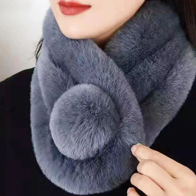 Imitation Fur Scarf Women's Autumn Winter Neck Cover Thickened Warm Three Tube Scarves Simple Solid Color Plush Scarf for Women