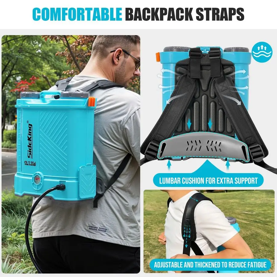 Powered Backpack Sprayer 3.2 Gallon, 080 PSI Adjustable Pressure Sprayer Compatible with 18V Battery, Electric Sprayer with Wand