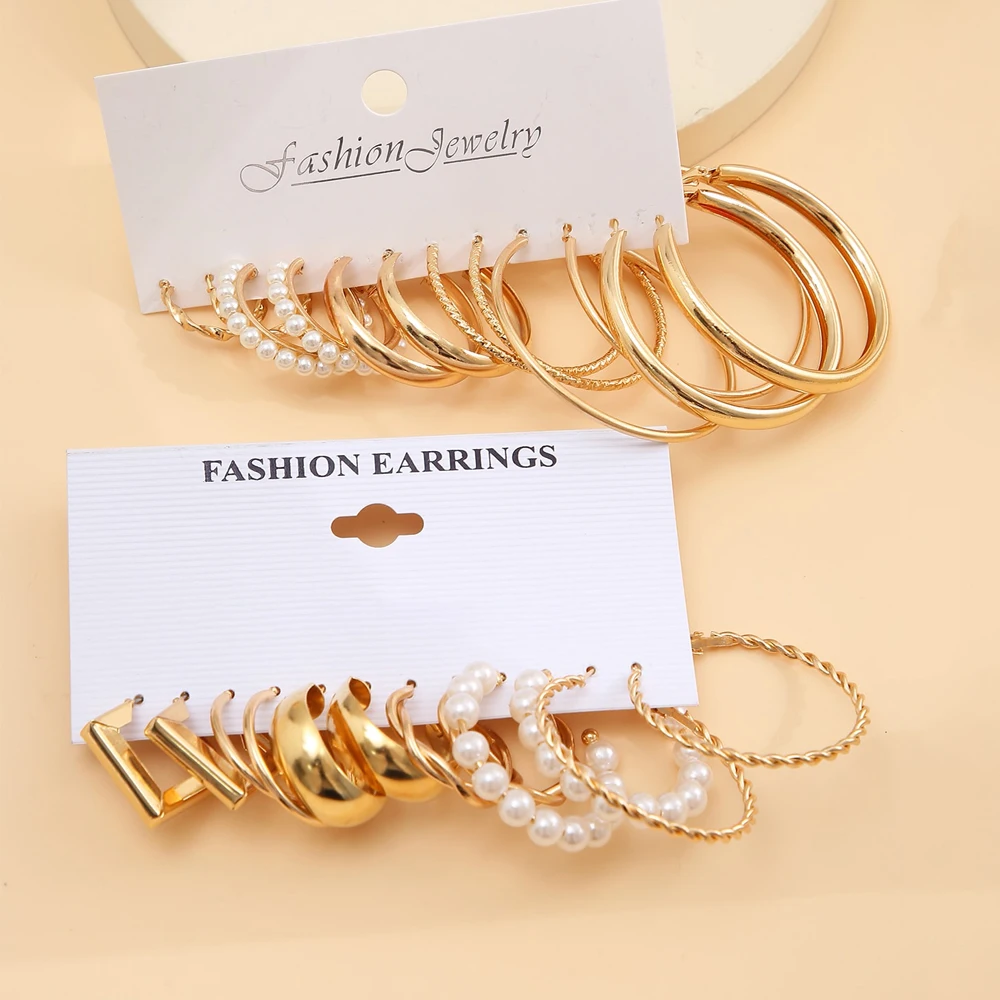 12 Sets Of Geometric C Alloy Pearl Earrings For New Holiday Parties In Europe And The United States image 2