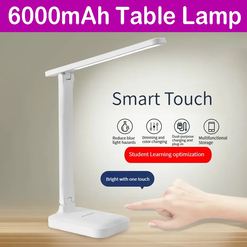 Touch LED Table Lamp 6000mAh Portable USB Rechargeable Folding Bedside Light 3 Colors With Mobile Phone Holder Reading Lamp