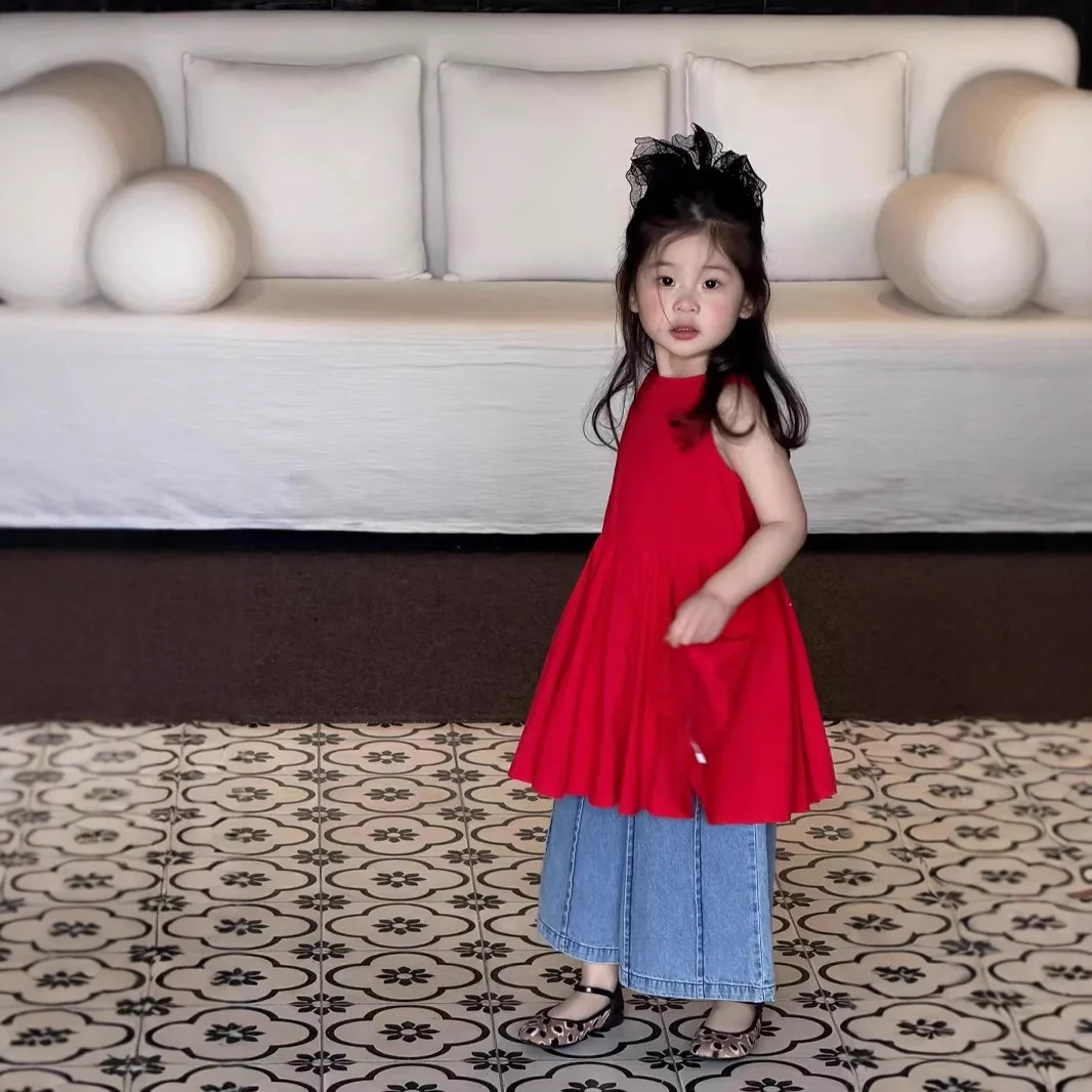 Girls Dress Summer 2025 New Children's Korean Foreign Style Vest Skirt Women's Treasure Temperament Cotton Skirt Summer Dress