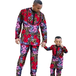 African Parent-child Clothing Long Sleeve Slim Fits Dashiki Outfits for Father Boys Fashion Men African Clothes Sets Wyq340