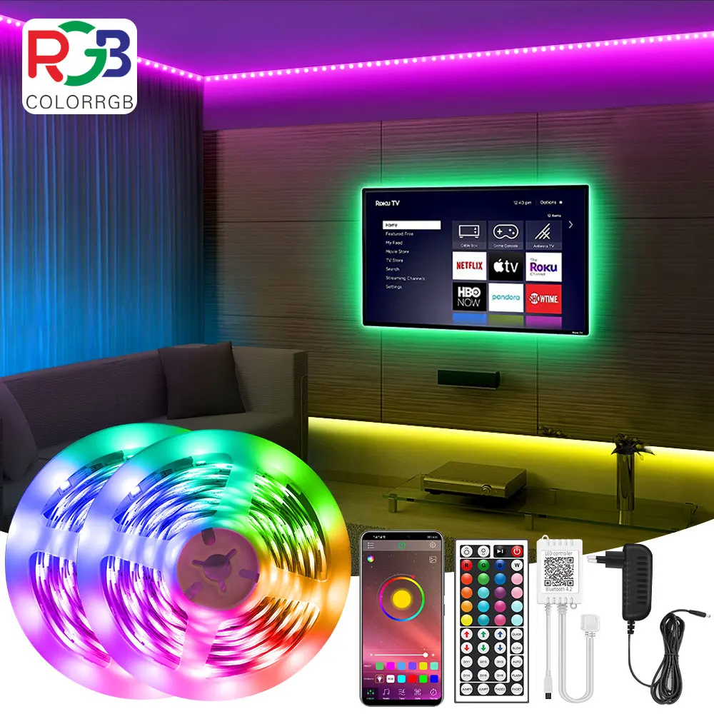 Tira de luces LED RGB 5050 con sincronización de música, colores cambiantes, micrófono incorporado, cuerda de luces controladas por aplicación, 5M,
