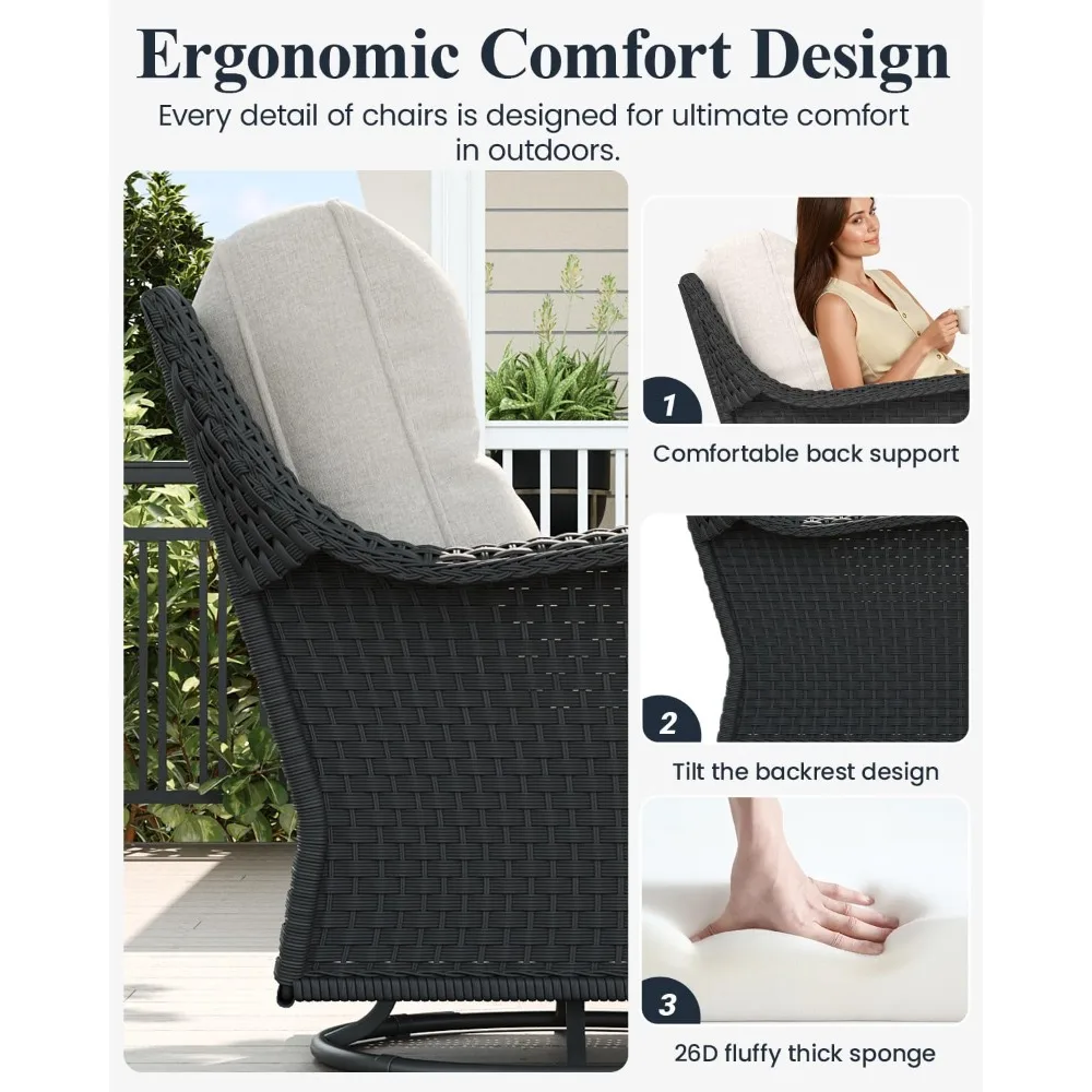 Set di mobili da esterno in rattan da 10 pezzi, incluso un set di mobili da giardino con schienale alto, una sedia a dondolo girevole e un tavolo da camino